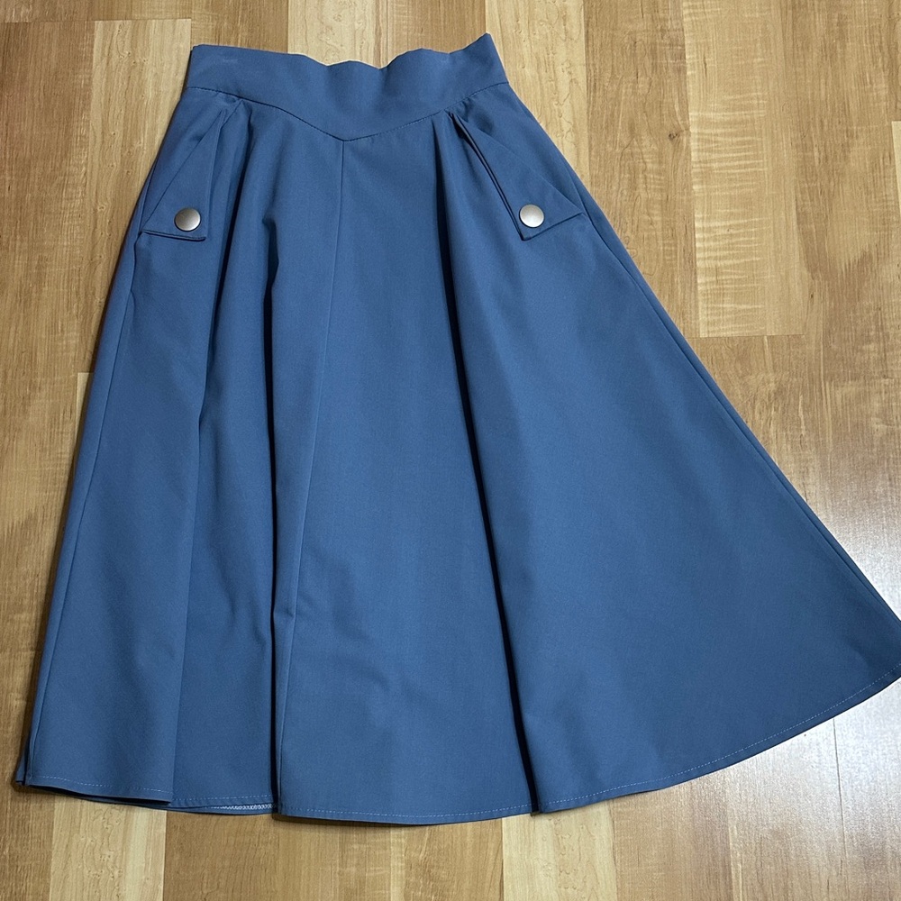 Chicwish Navy A-Line Skirt with Button Detail